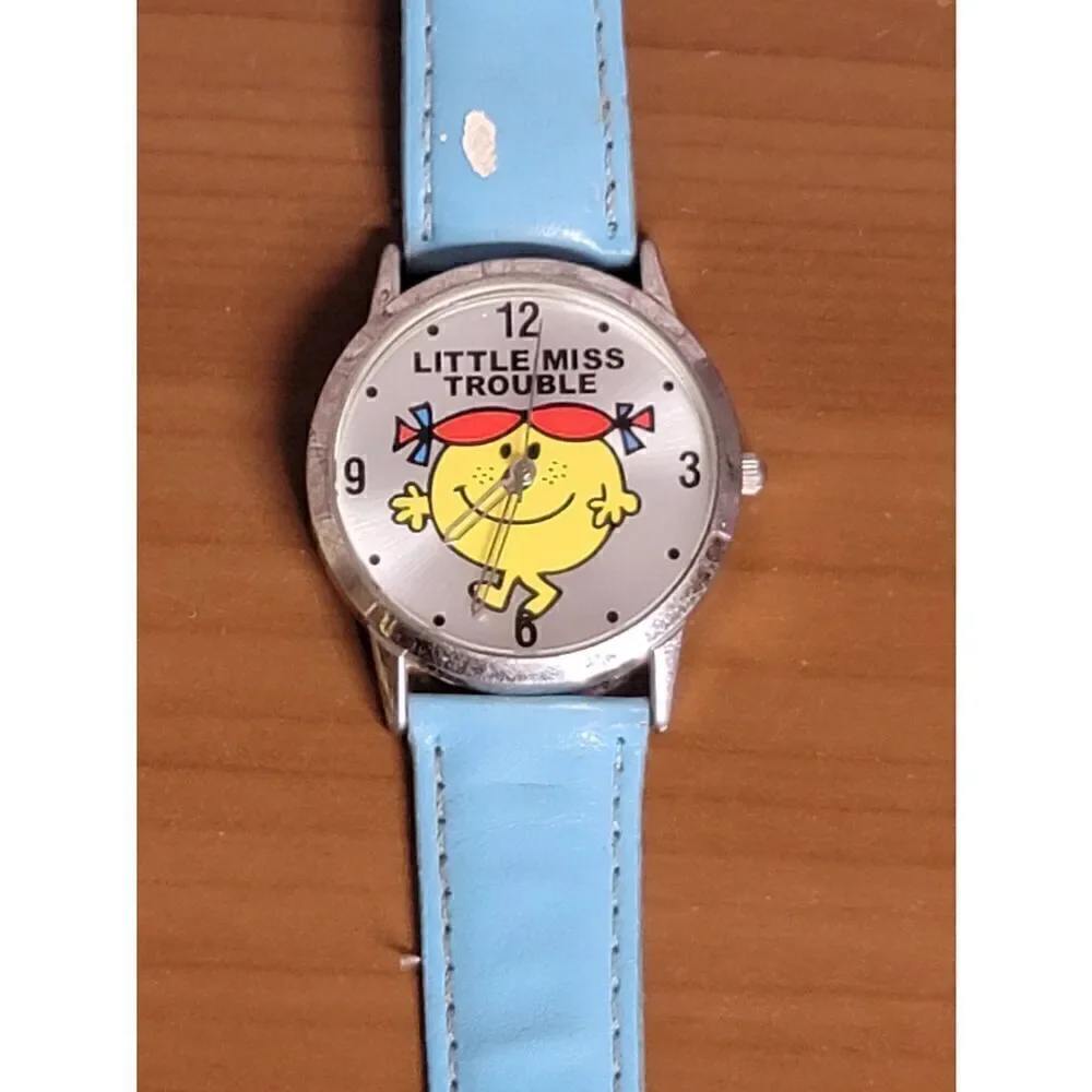 LITTLE MISS TROUBLE  BLUE BAND SILVER TONE WATCH